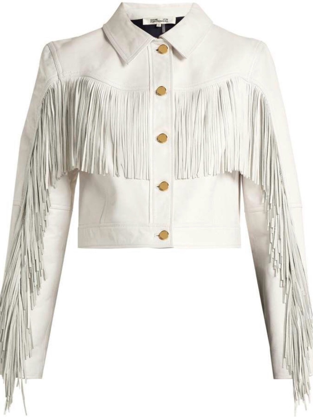 Diane von Furstenberg Cropped fringed leather biker jacket